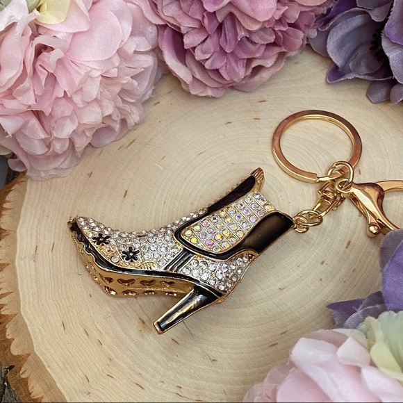 Silver and Black Crystal High Heel Boot Keychain Charm - Picture 10 of 16